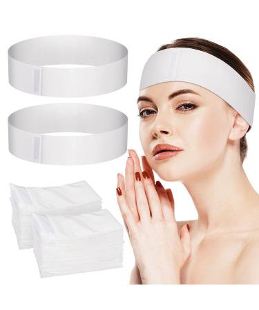 Noverlife 100PCS Disposable Spa Facial Headbands  Elastic Headband Wrap with Adjustable Magic Tape  Stretch Non-Woven Facial Bandeau  Soft Skin Care Essential Headband with Convenient Closure Headband with Adjustable Mag...