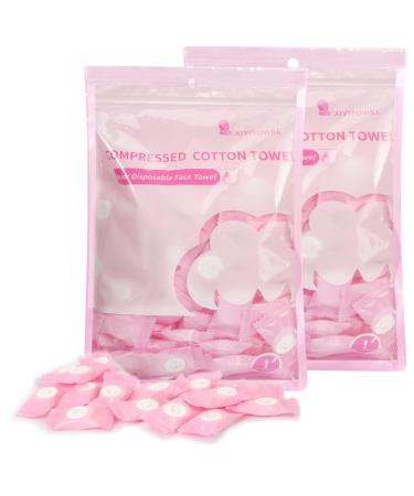 Skycase 200 pieces of compressed towel one -way portable face cloth mini breathable facial towels tablets cotton towels travel beams handtuc Hpillen for travel camping hotel pink pink+pink