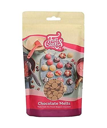 FunCakes Chocolate Melts Gold: Melting Chocolate to Make Sweet Bonbons Drips Glaze Cake Decorations Drizzles. Easy Melting in Microwave or Au Bain-Marie Halal. 250g.