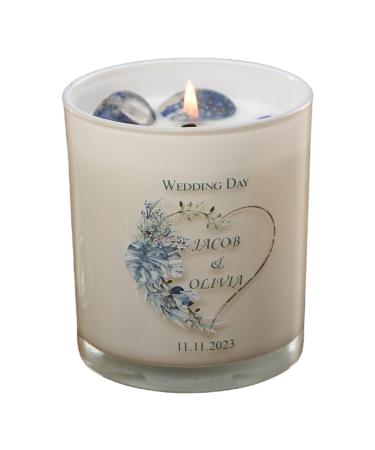 Personalised Wedding Day Candle Gift with Tropical Blue Palm Heart (Paris Garden)