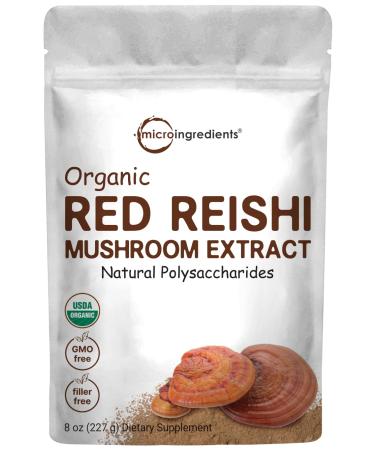 Sustainably US Grown, Organic Reishi Mushroom Powder, 8 Ounce, Pure Reishi Supplement 100:1 Extract, Active Content 30% Polysaccharides, Supports Longevity, Immune System & Antioxidant
