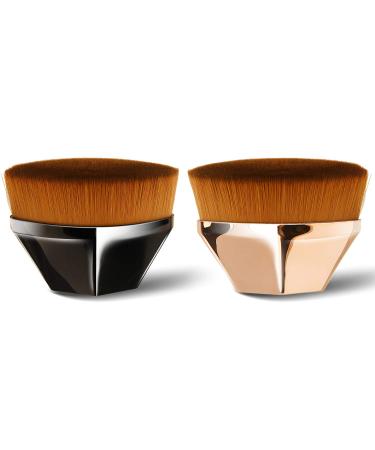 Endoto Foundation Makeup Brush, 2 Pack Flat Top High-Density Magic Hexagon Face Kabuki Brush for Flawless Powder, Blending Liquid or Cream Cosmetics with Portable Case Black&Rose