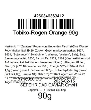 Tobiko Caviar - Premium Flying Fish Roe 90g (Orange) | Fresh Sushi Topping | Buy Online Internationally - Buy Online on SooperMarket.com