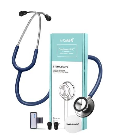 FriCARE Navy Blue Stethoscope - Stethoscopes for Nurses Home Health Use - Classic Dual Head Estetoscopio First Aid Accessories StethoMedic Essentials Adult Kids Pregnancy Heartbeat Monitor 30 inch