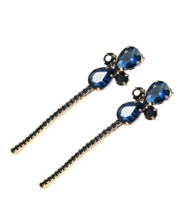 2PCS Women Lady Vintage Imitation Crystal Rhinestone Alloy Barrettes Side Clip Hairpin Hair Clip Bobby Pins Hair Accessories for Wedding Bridal (Blue)