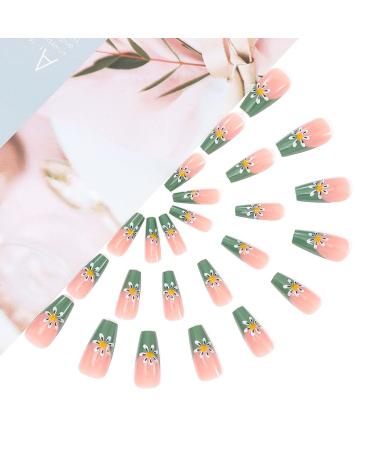 Brishow 24pcs Artificial Press-on Nails with Flower Designs | Sparkle Ballerina Acrylic False Nails for Women & Girls - International Shipping Available - Buy Online on SooperMarket.com