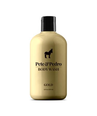 Pete & Pedro GOLD BODY WASH For Men - Masculine Leather Scented Moisturizing Men's Shower Bodywash | Has Activated Charcoal & Helps With Dry Skin | As Seen on Shark Tank  12 oz. b) Gold Body Wash