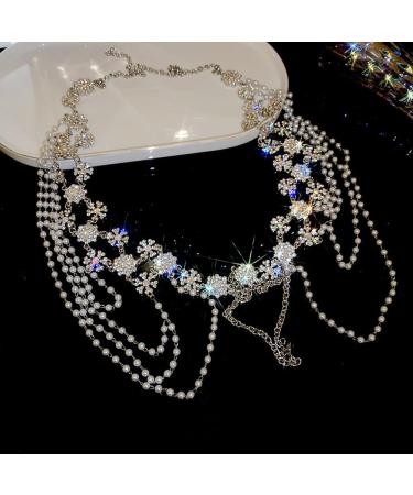 Wiwpar Silver Rhinestone Tassel Snowflake Flower Body Chain | Layered Bikini Harness & Wedding Party Accessories for Women - Buy Online on SooperMarket.com