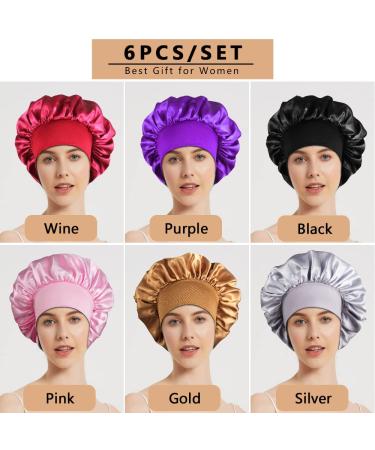 6PCS Satin Bonnets for Black Women  Large Braids Bonnet Wide Band Hair Bonnets  A #6pcs-a - Buy Online on SooperMarket.com