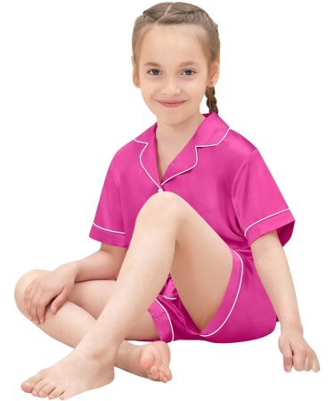 SWOMOG Kids Satin Pyjamas Set - 6-7 Years Rose Red | Short Sleeve 2 Piece Lounge Set for Girls Boys - Buy Online on SooperMarket.com