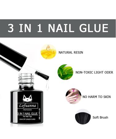 Lofuanna 3 in 1 Nail Glue Gel 8ML - Curing Needed, Base Coat, Slip Solution - Fake Nails, Nail Tips - Poly Gel Compatible - 1Pcs - Buy Online on SooperMarket.com