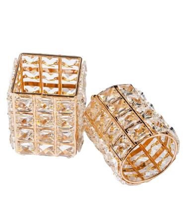 Torribala 2 Pieces Crystal Pen Holder Glass Container in Japanese Metal Luxury Beauty Tool Storage