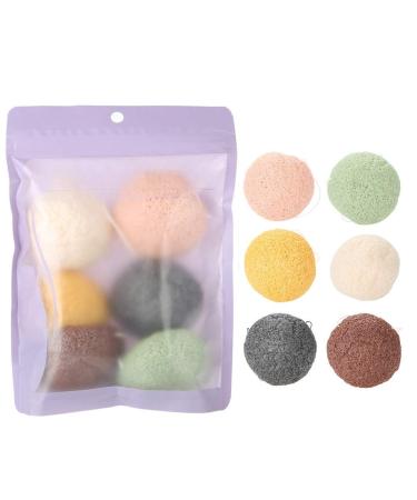 FILFEEL 6 Pieces Konjac Facial Sponge Set  Skin Care Body Cleansing & Gently Exfoliating Sponges Wash Face Flutter Natural Tools(02Round)