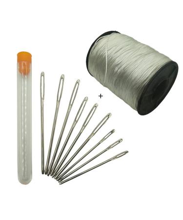 9 Pieces Large-Eye Blunt Needles + 1 X Roll of 150 Yards 1.0 Lift Shade Cord - 3 Different Sizes Steel Yarn Knitting Sewing Needles with White Shade Blinds Pull String Rope