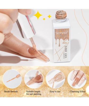Supwee Champagne Reflective Gel Liner - Holographic Nail Art Glitter Gel for Fine Line Painting - 10ml - Buy Online on SooperMarket.com