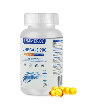 FEMMEROL Omega 3 900 60 Mini Capsules Easy to Swallow - 1000mg Total Omega-3s with EPA & DHA Deep Sea Fish Oils Support Heart Brain Bones & Joints Mood & Eye Health - 90% Purity - 30 Servings