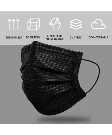 100PCS Kids Black Disposable Face Masks 3 Ply Breathable for 4-12 Ages Boys and Girls - Buy Online on SooperMarket.com