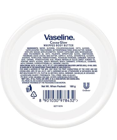 Vaseline Cocoa Glow Whipped Body Butter 180 g. Cocoa & Shea Butter for Glowing Soft Skin - Buy Online on SooperMarket.com
