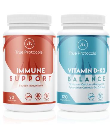 TRUE PROTOCOLS - Immune Protocol (2 items) - Immune Support (90 Caps) & Vitamin D-K2 Balance (120 Caps) - Bioavailable Capsules For Optimal Immune System Support Bone Cardiovascular & Overall Health - Immune System Booster - Non-GMO Supplements