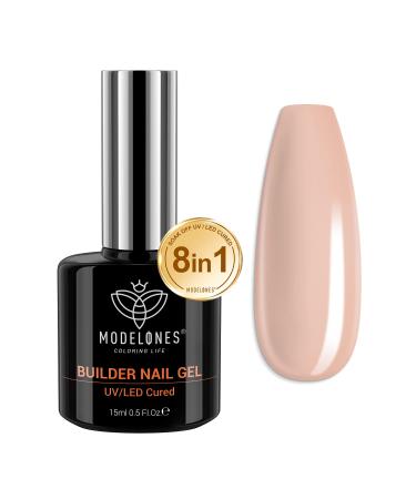 Modelones Gel Nail Polish Builder Nail Gel 8-in-1 Neutral Nude Brown Gel Builder for Nails Hard Gel Builder Nail Strengthener Extension Gel Base False Nail Tips Glue Gel in a Bottle 15ML Brown 15 ml (Pack of 1)