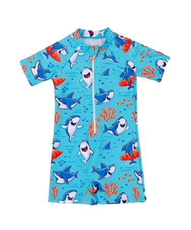 PythJooh Baby Boy Swimsuit Zipper Rash Guard One Piece Beach Swimwear Shark Print Shorts Swimming Outfits 0-5Years 0-6 Months D - Swimming Shark