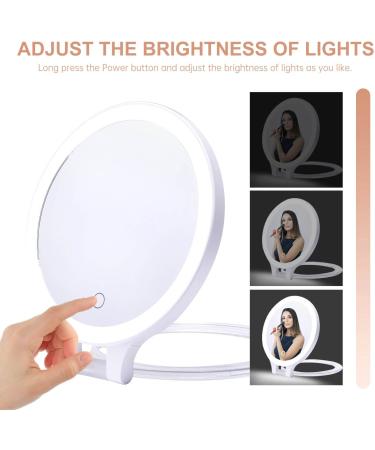 Foldable Double Sided Tabletop Mirror - Rechargeable Lighted Magnifying 10X and 1X Mirror with 3 Colors Light - Adjustable Foldable Handle for Makeup/Travel - 07x08inches - Buy Online on SooperMarket.com