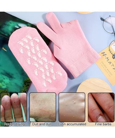 Moisturizing Gel Socks & Gloves Set for Softening Cracked Feet - Reusable Foot Care Spa Treatment (Pink) | International Shipping Available - Buy Online on SooperMarket.com