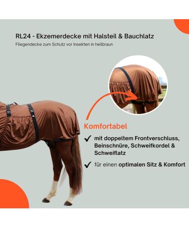 RL24 Eczema Ceiling for Horses | Light Brown | Protective Flying Sheet with Neck & Abdomen | Fine-Meshed Double Closure & Leg Cords | 115cm - Buy Online on SooperMarket.com