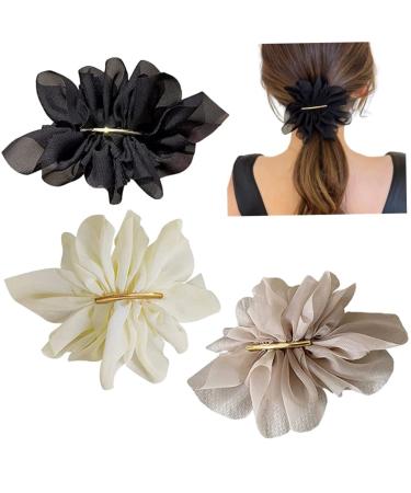 Chiffon Flower Hair Clips Set - 3PCS French Barrettes for Women and Girls in 3 Colors - Buy Online on SooperMarket.com