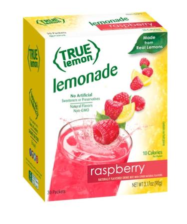 TRUE LEMON Raspberry Lemonade Drink Mix (30 Packets) Made from Real Lemon No Preservatives, No Artificial Sweeteners, Gluten Free Water Flavor Packets & Water Enhancer with Stevia, 3.17 Oz(Pack of 30) Raspberry 30 Count (Pack of 1)