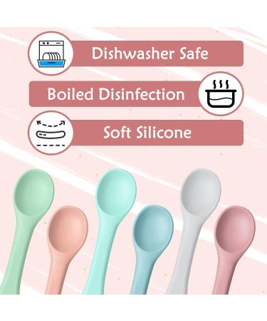 6Pcs Silicone Baby Spoons Set - Feeding & Training Toddler Cutlery - Morandi Pink/Blue/Green, Light Pink/Blue, Grey - Buy Online on SooperMarket.com