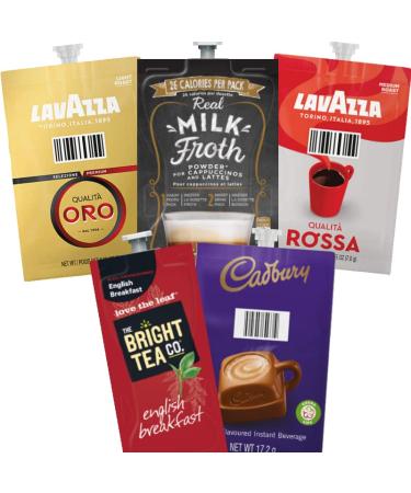 98 FLAVIA LAVAZZA ESSENTIAL SELECTION DRINKS SACHETS ORO. REAL MILK FROTH. ROSSA. ENGLISH BREAKFAST TEA. HOT CHOCOLATE Chocolate 98 count (Pack of 1)
