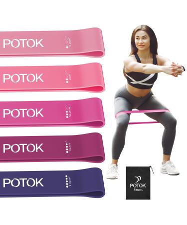 Fitness straps 5 Set Potok resistance tapes in 5 strength Naturlatex fitness band Gymnastics band Resistance Bands with wearing bags for muscle building pilates yoga