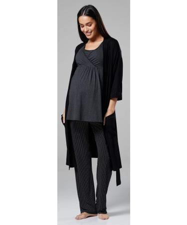HAPPY MAMA Maternity Nursing Nightwear Set - Top, Pants & Robe 558p (Graphite Melange/Black) - Buy Online on SooperMarket.com