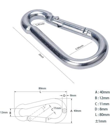 3 Inch Heavy Duty Steel Carabiner Snap Hooks - 12 Pack (8x80mm) for Hammock, Swing, Fitness, Camping, Hiking - Buy Online on SooperMarket.com