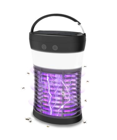 Mosquito Killer lamp Portable Bug Zapper Light Bulbs & Waterproof Camping Lantern 1800mAh Battery USB and Solar Rechargable LED Insect & Fly Killer for Outdoor Home Bedroom Backyard Patio Black