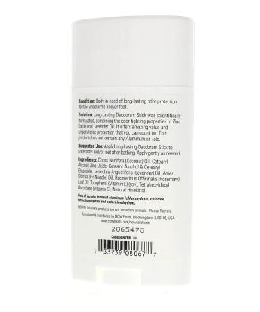 NOW Foods Deodorant Stick Long Lasting 2.2 OZ - Natural Odor Protection - Buy Online on SooperMarket.com