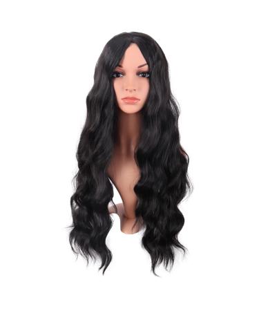 MapofBeauty 28 Inch/70 cm Long Wavy Middle Part with No Bangs Synthetic Fiber Curly Fashion Women Party Cosplay Wig (Black)