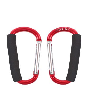 OMUKY Carabiner Shopping Bag Holder Handle Multipurpose Snap Hook Stroller Buckle Oversized Sponge Clip 2-Pack 12*140mm-Red-2pcs