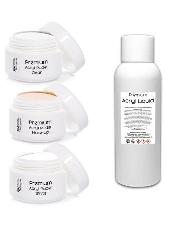 3x20g Acrylic Powder Set 3-50ml Liquid Clear - White - Make-Up Powder in Studio Quality (Pack of 4)