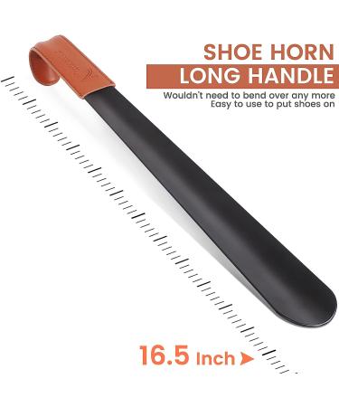 NINEMAX Long Handle Metal Shoe Horn for Seniors - 16.5 Boot Horn with Leather Handle for Men & Women - Buy Online on SooperMarket.com