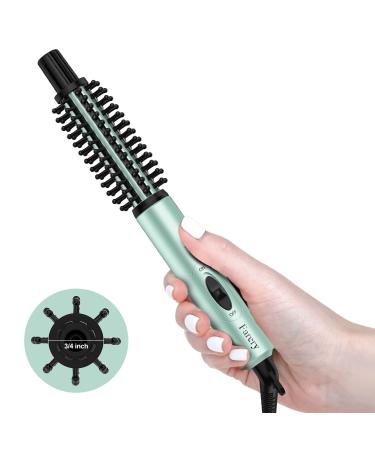 Mini Curling Brush 3/4 Inch Heated Round Brush for Touch Ups and Small Curls Compact Travel Size Curling Iron for Short & Thin Hair Dual Voltage One Heat 392 F Green