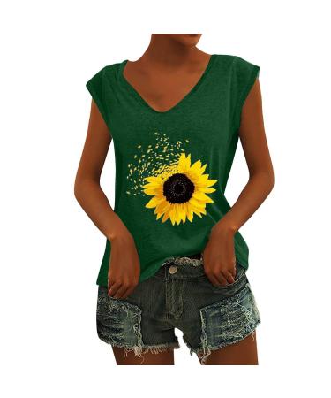 Short Sleeve T Shirts Clothing Woman T-Shirt Casual Black Clothing Top Women's Floral Pattern for Women Crop Tops Shirt Shirts Top Women's Summer Tank Top 5-green L