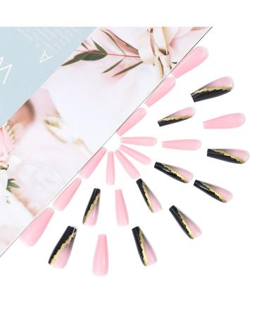 Brishow French Press-On Nails - Long Ballerina Acrylic with Gold Glitter 24-Piece Set for Women & Girls - Buy Online on SooperMarket.com