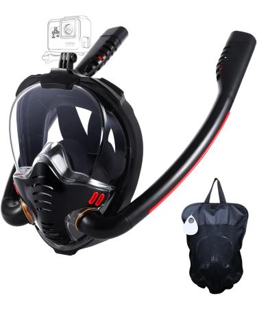HJKB Full Face Snorkel Mask with Anti-Fog Wipes 180 Degree Panoramic HD - Black - S/M