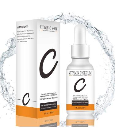 Vitamin C Serum for Face - Moisturizing with 20% Vitamin C and Vitamin E - Reduces Dryness Aging Dark Spots Fine Lines and Wrinkles - For Face Neck and Chest - 1 fl oz