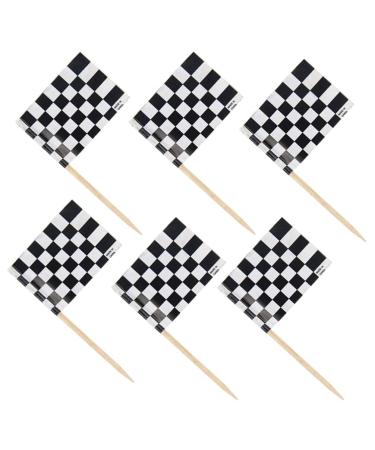 24pcs Ice Cream Decor Fruit Decor Dessert Decoration Wedding Party Decoration Car Decor Car Trim Cupcake Decorating Racing Flag Checkered Cake Toppers Checkered Flag Toppers Mini Black 24Pcs