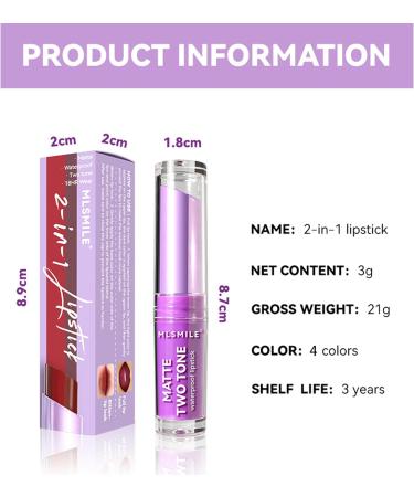 Gireatick 4pcs Two-tone Lipstick set 3 Matte + 1 Glitter Silky Texture Velvet Lipstick 2 in 1 Lipstick and Lip Liner for Long Lasting Bitten Lip-look Lip Makeup - Buy Online on SooperMarket.com