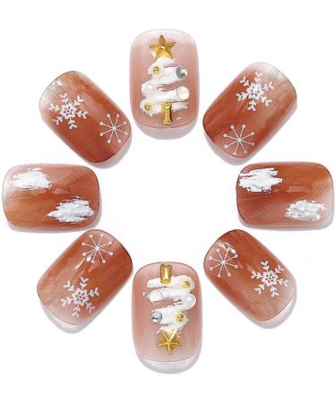 Brishow Christmas Glitter Snow Press-On False Nails - 24pcs Short Ballerina Acrylic Fake Nails for Women and Girls - Buy Online on SooperMarket.com