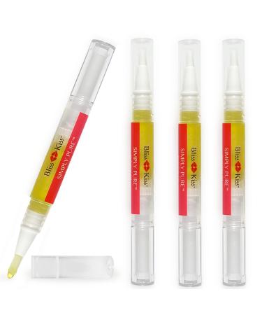 Bliss Kiss | Crisp Fragrance 4 Nail Oil Cuticle Pens w/Vitamin E & Jojoba Nail Strengthener Nail Growth Treatment for Brittle Peeling Breaking Thin Nails
